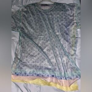 🔥 Beautiful Louis Vuitton Monogram Sheer SeeThru Mesh Multicolor Shirt Size L